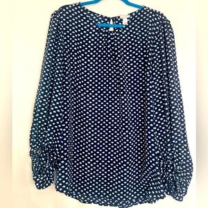 3X Ava & Viv Navy Pattern Ballon Sleeve Blouse
